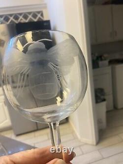 2 Vintage Etched Gucci Style BumbleBee Bee Wine Glasses Perfect To Toast Wedding