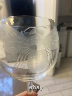 2 Vintage Etched Gucci Style BumbleBee Bee Wine Glasses Perfect To Toast Wedding