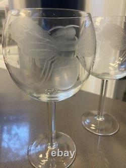 2 Vintage Etched Gucci Style BumbleBee Bee Wine Glasses Perfect To Toast Wedding