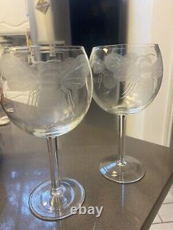2 Vintage Etched Gucci Style BumbleBee Bee Wine Glasses Perfect To Toast Wedding