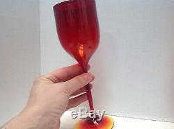 2 Vintage Josh Simpson Amberina Art Glass Wine Stems Goblets Signed 1981 8.25