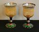 2 Vintage MACKENZIE CHILDS Painted Glass PICCADILLY CIRCUS Wine Goblets 5