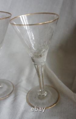 2 Vintage MOSER MAHARANI Engraved 8 Water Wine Crystal Goblet Glasses 24K Gold