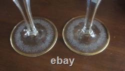 2 Vintage MOSER MAHARANI Engraved 8 Water Wine Crystal Goblet Glasses 24K Gold