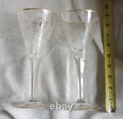 2 Vintage MOSER MAHARANI Engraved 8 Water Wine Crystal Goblet Glasses 24K Gold