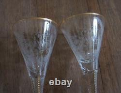 2 Vintage MOSER MAHARANI Engraved 8 Water Wine Crystal Goblet Glasses 24K Gold