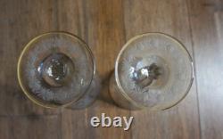 2 Vintage MOSER MAHARANI Engraved 8 Water Wine Crystal Goblet Glasses 24K Gold