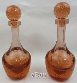 2 Vintage Mid-Century Italian Heavy Clear ART GLASS Pink Wine Bottle Decanter 9