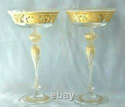 2 Vintage SALVIATI Enamel Murano Italy Venetian 8 1/4 Tall Champagne Wine Glass