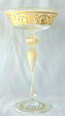 2 Vintage SALVIATI Enamel Murano Italy Venetian 8 1/4 Tall Champagne Wine Glass