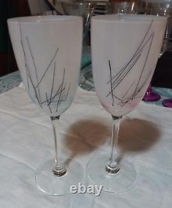 2 Vintage Signed Steven Maslach Art Wine Glass Goblets Frosted Glasses