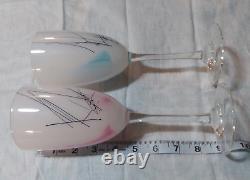 2 Vintage Signed Steven Maslach Art Wine Glass Goblets Frosted Glasses