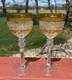 2 Vintage Yellow Bohemian Czech Cut To Clear Crystal Hock Wine Glass Goblet Stem