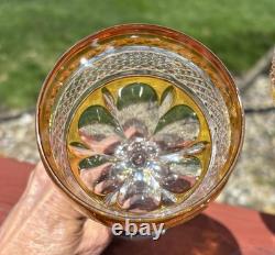 2 Vintage Yellow Bohemian Czech Cut To Clear Crystal Hock Wine Glass Goblet Stem