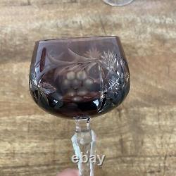 2 Vtg Ajka Amethyst Hock Wine Glasses 7.75 Cut To Clear Bohemian Czech Glass