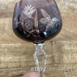 2 Vtg Ajka Amethyst Hock Wine Glasses 7.75 Cut To Clear Bohemian Czech Glass