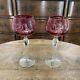 2 Vtg Ajka Ruby Gold Hock Wine Glasses 7.75 Cut To Clear Bohemian Glass Pink