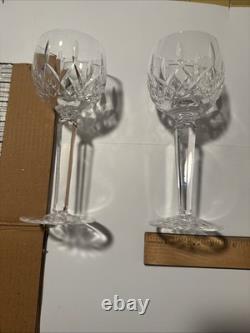 2 Vtg Waterford Crystal Lismore Hock Wine Glasses 8 Oz Vertical Cut 7.5 NR $79