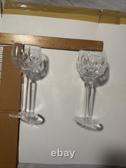 2 Vtg Waterford Crystal Lismore Hock Wine Glasses 8 Oz Vertical Cut 7.5 NR $79