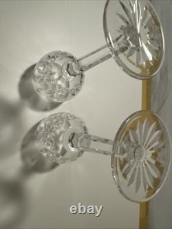 2 Vtg Waterford Crystal Lismore Hock Wine Glasses 8 Oz Vertical Cut 7.5 NR $79