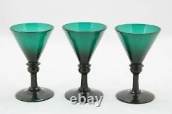 2x an elegant, antique 18th C. White Wine Glass, blue green / petrol crystal