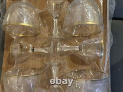 32NIP Vintage Gold Rim West German Crystal Goblets Wine Cocktail Cordial Glasses