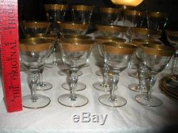 32 Pc Set Vtg Tiffin Rambler Rose Gold Encrusted Wine Glass Plates, Bowls