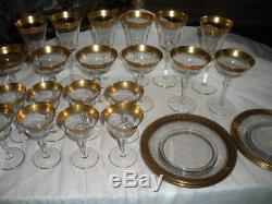 32 Pc Set Vtg Tiffin Rambler Rose Gold Encrusted Wine Glass Plates, Bowls, More