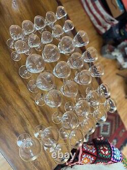 32p Vintage Tiffin Minton Mix CLear STemware Glassware Wine Cups Gold Trim set