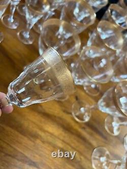 32p Vintage Tiffin Minton Mix CLear STemware Glassware Wine Cups Gold Trim set