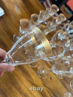 32p Vintage Tiffin Minton Mix CLear STemware Glassware Wine Cups Gold Trim set