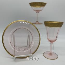 33 Pc Vtg Tiffin Franciscan Minton Pink & 22k Gold Wine Glasses & Salad Plates