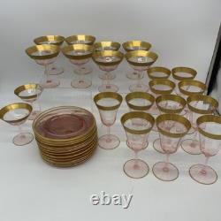 33 Pc Vtg Tiffin Franciscan Minton Pink & 22k Gold Wine Glasses & Salad Plates