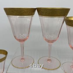 33 Pc Vtg Tiffin Franciscan Minton Pink & 22k Gold Wine Glasses & Salad Plates