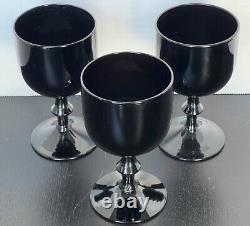 3 Carlo Moretti Mid Century Modern Black Wine Glasses Goblets