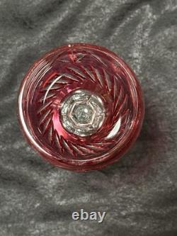 3 Elegant Beautiful cut to clear cranberry wine glasses. Possibly Bohemian MINT