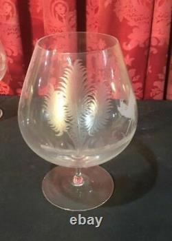 3 Large Vintage Antique Estate Cut Or Etched Glass Deer & Turkey Snifter Glasses