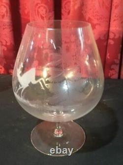 3 Large Vintage Antique Estate Cut Or Etched Glass Deer & Turkey Snifter Glasses