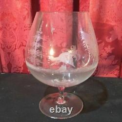 3 Large Vintage Antique Estate Cut Or Etched Glass Deer & Turkey Snifter Glasses