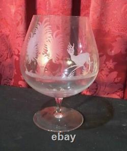 3 Large Vintage Antique Estate Cut Or Etched Glass Deer & Turkey Snifter Glasses