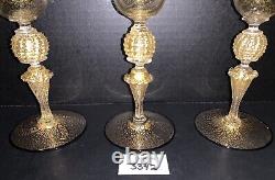 3 Murano Wine Glasses Venetian Italy Gold Fleck Optic Swirl Black Rim Vtg