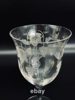 3 Tiffin-Franciscan Etched Optic VINTAGE Pattern Wine Glass Water Goblet Glow(9)