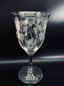 3 Tiffin-Franciscan Etched Optic VINTAGE Pattern Wine Glass Water Goblet Glow(9)