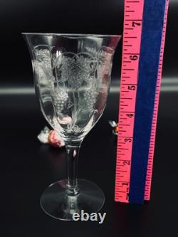 3 Tiffin-Franciscan Etched Optic VINTAGE Pattern Wine Glass Water Goblet Glow(9)