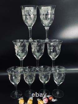 3 Tiffin-Franciscan Etched Optic VINTAGE Pattern Wine Glass Water Goblet Glow(9)