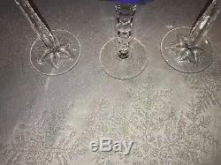 3 Vintage Blue To Clear Bohemian Cut Glass Wine Goblets Glasses