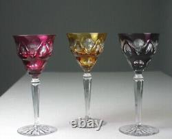 3 Vintage Bohemian Crystal Cut-to-Clear Hock Wine Glass Goblet