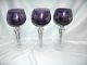 3 Vintage Bohemian Lead Cut Crystal Amethyst To Clear Wine Goblets Etched NICE