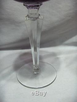 3 Vintage Bohemian Lead Cut Crystal Amethyst To Clear Wine Goblets Etched NICE