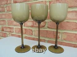 3 Vintage Carlo Moretti Murano Glass Smoke Tall Water Wine Goblets 9